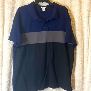 Calvin Klein Shirt Mens Size XXL Blue Gray Black Colorblock Polo Cotton Collared